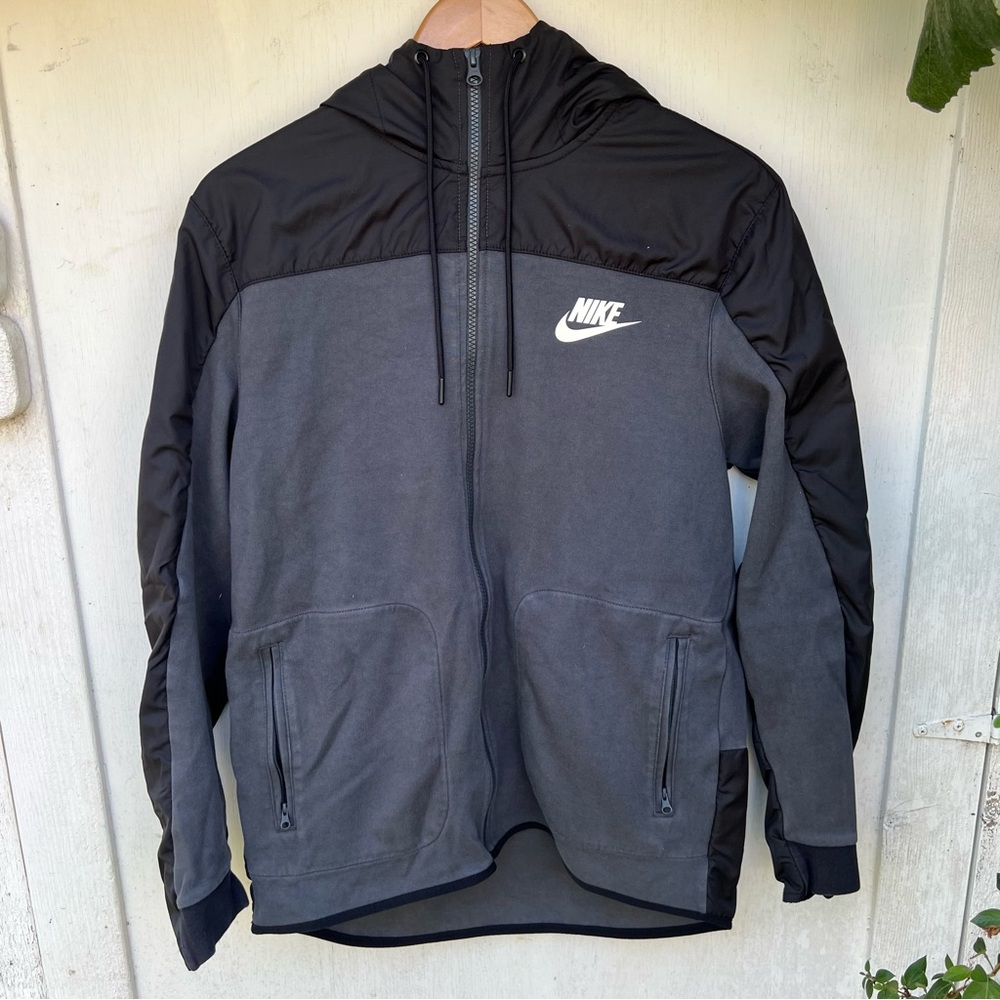 Nike Long Zip Up Black Jacket with Hood Size Large